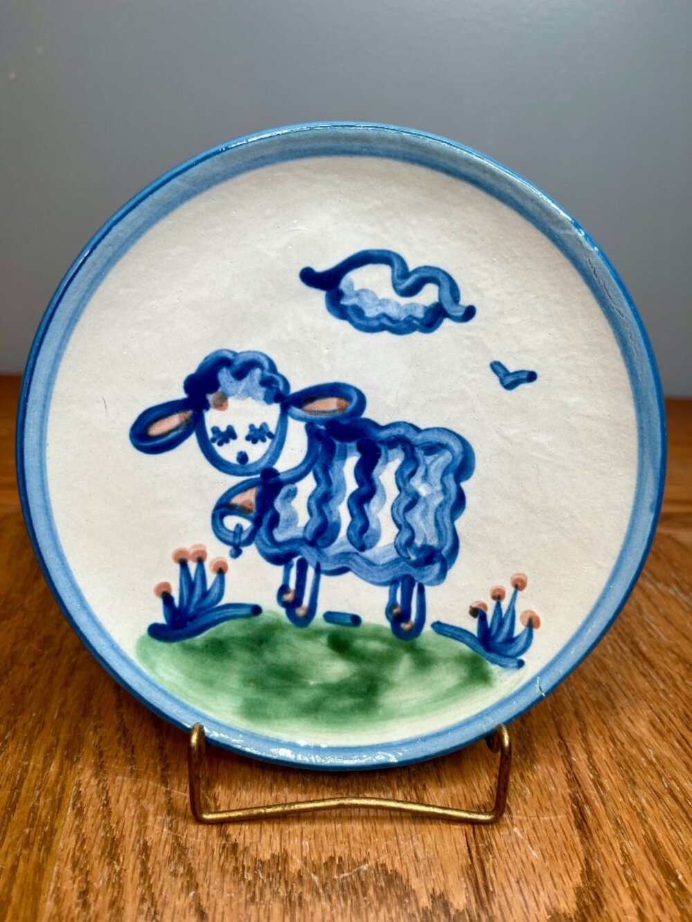 MA Hadley Country Scene Blue 6" Bread/Dessert Plate Sheep /Lamb Pattern